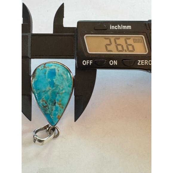 48.7mm NK 925 Sterling Silver Slide Closure Pendant w/ Pear Shaped Blue Gemstone - Picture 5 of 7